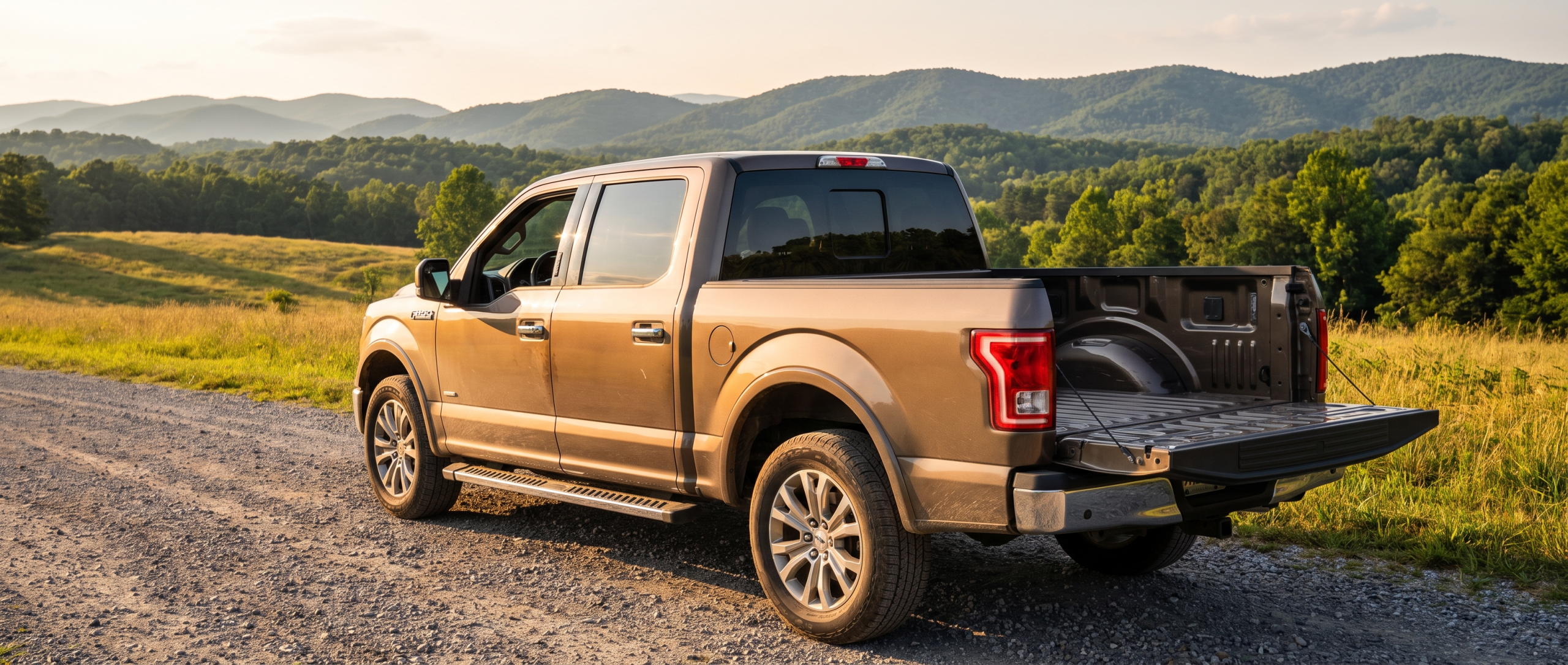 Used Ford F-150 SuperCrew on an Upstate South Carolina road near the Blue Ridge foothills