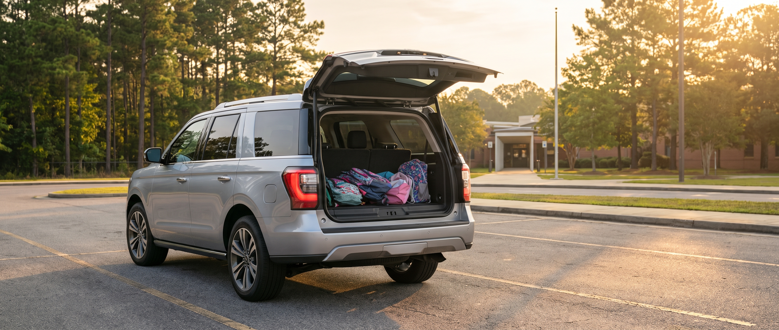 2026 Ford Expedition with Split Gate open at a Greer, SC school carpool pickup