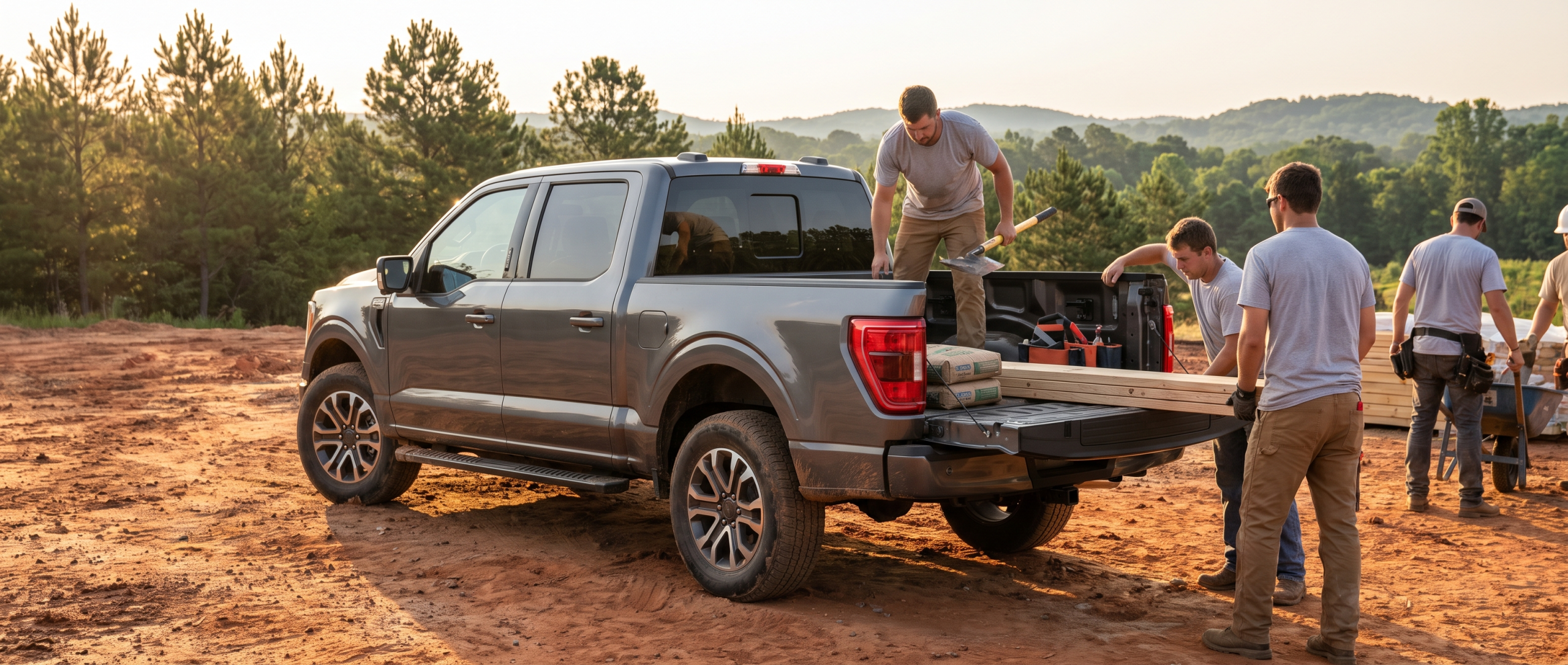 2026 Ford F-150 SuperCrew cab at an Upstate South Carolina job site with tailgate down