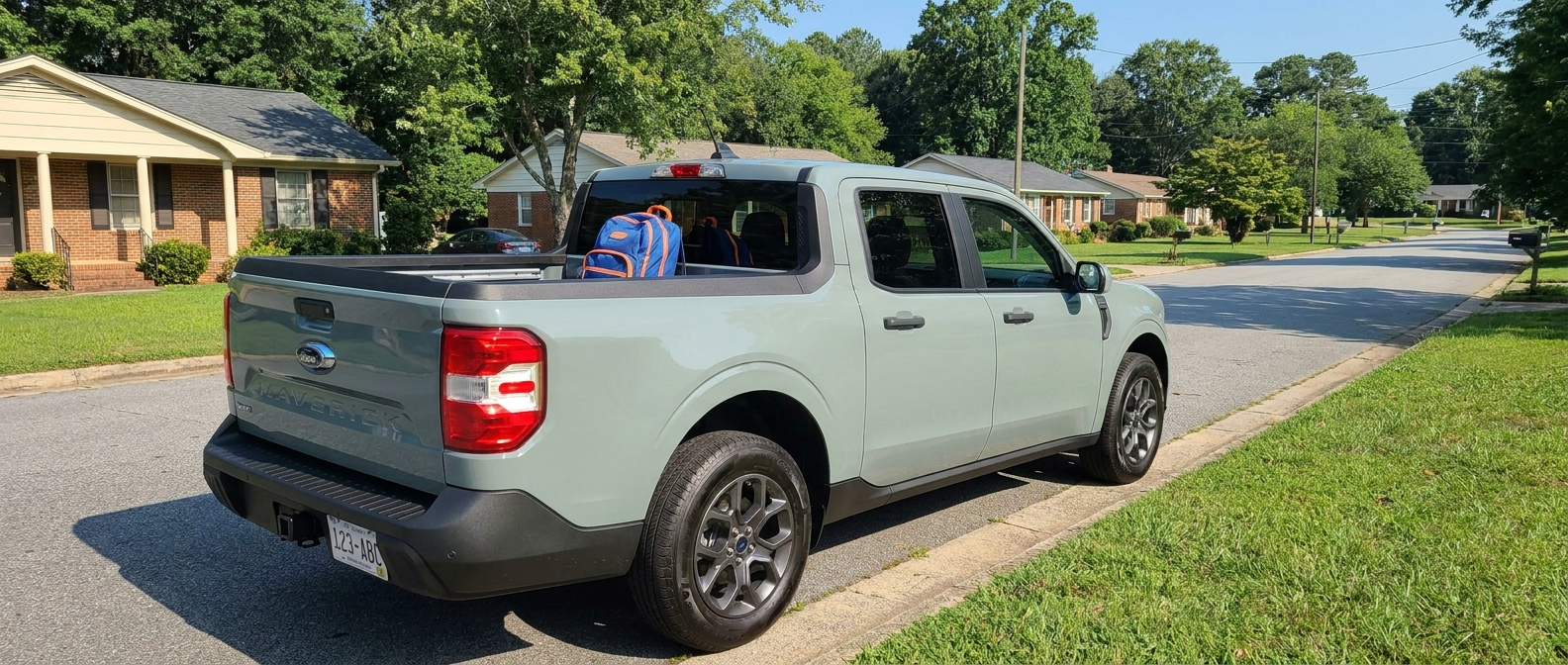 2026 Ford Maverick on a Taylors SC neighborhood street during a morning school drop-off commute