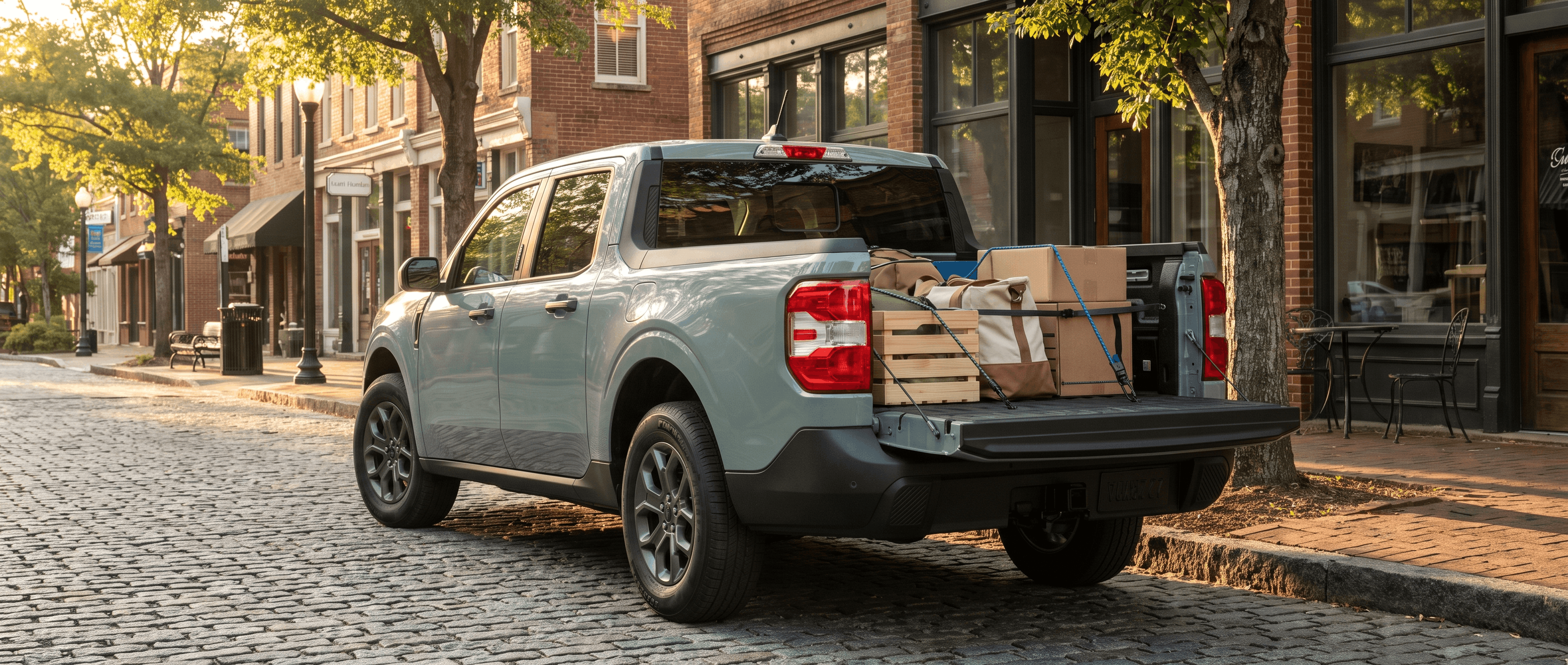 2026 Ford Maverick with FLEXBED open for small business deliveries on a downtown Greenville SC street